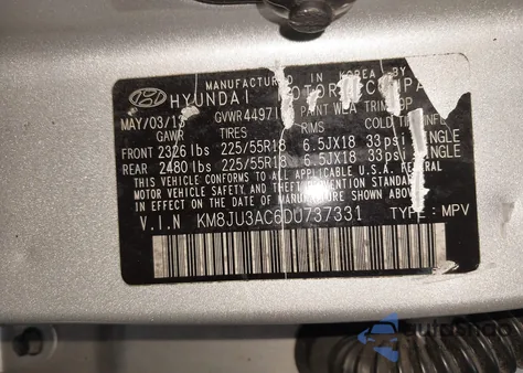 2013 Hyundai Tucson Limited z USA, uszkodzony, nr VIN KM8JU3AC6DU737331